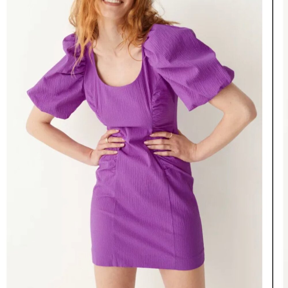 & Other Stories Textured Puff Sleeve Mini Dress Size 4